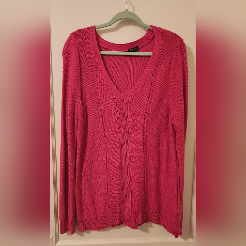 Torrid Plus Size 2XL Hot Pink V Neck Sweater